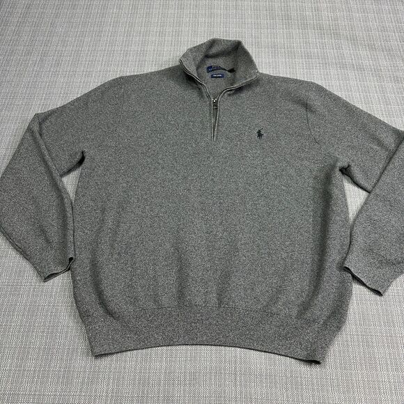 Polo Ralph Lauren Sweater Mens XL Grey 1/4 Zip‎ Pima Cotton Pullover Gorpcore - Picture 1 of 8